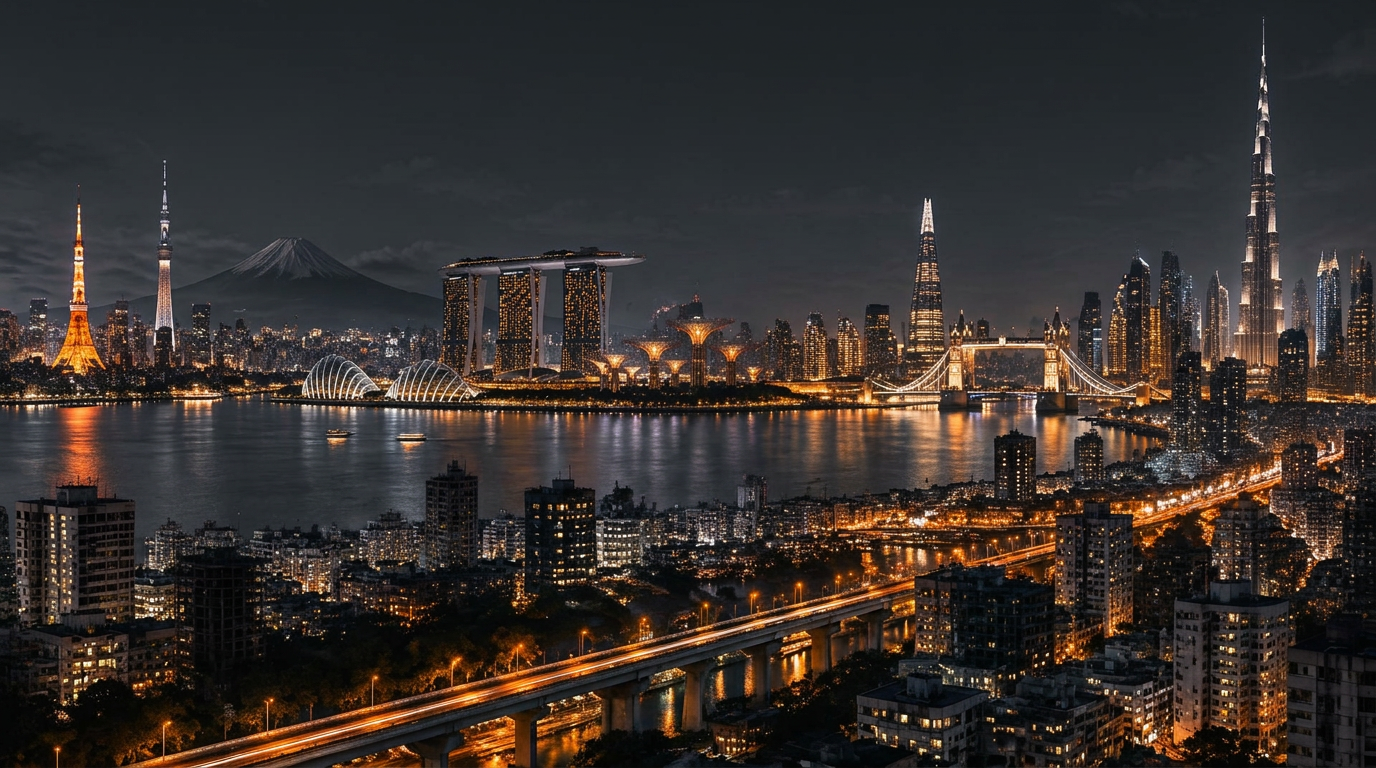 Global city skyline at twilight